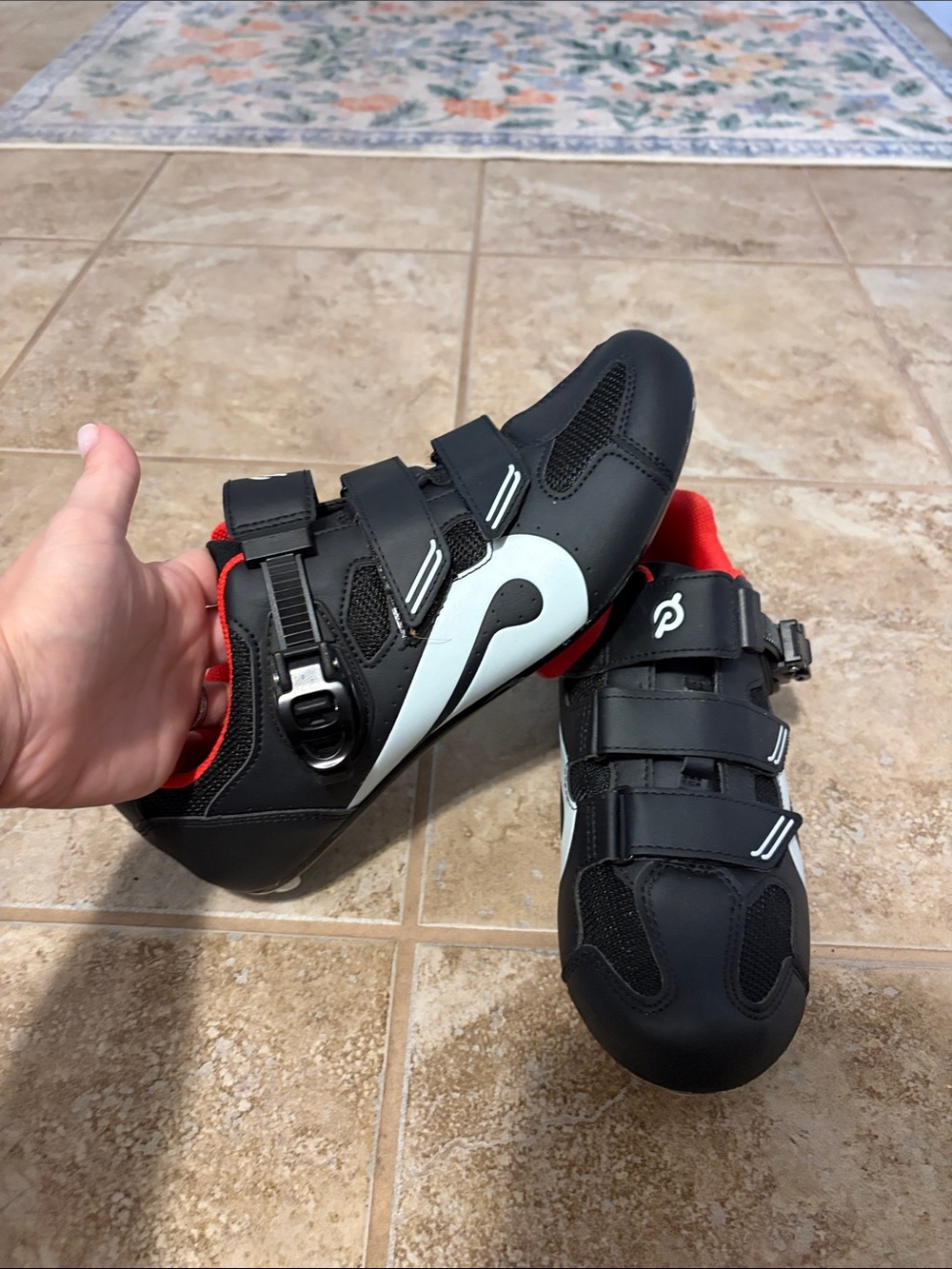 Peloton Black Cycling Shoes with Red Interior and White Accents - Picture 2 of 4